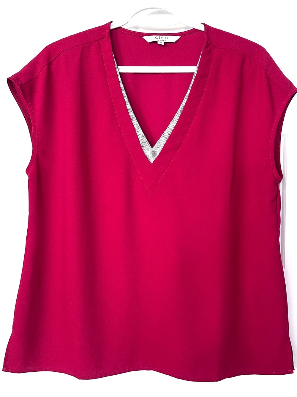 Cleo Cherry Red Top with Glitter V-Neck